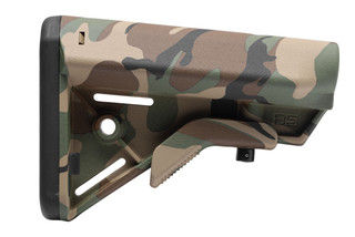 B5 Systems Bravo Mil-Spec Stock in Woodland is made from polymer.